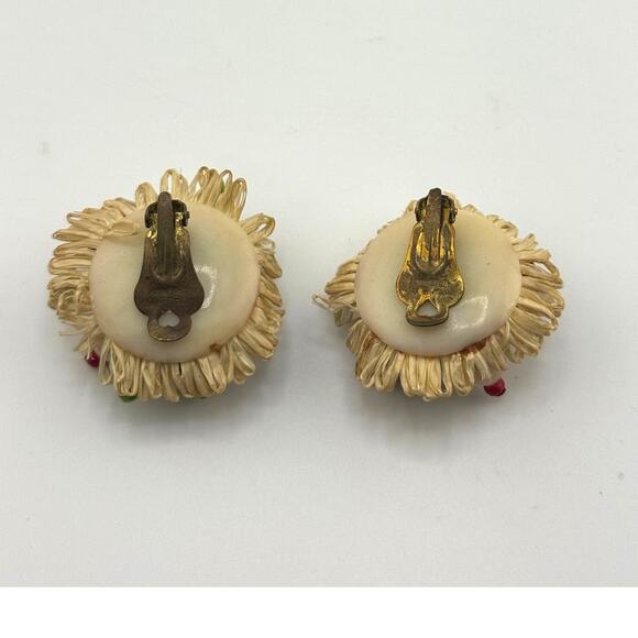 VTG Made In West Germany Burst Cluster Fruit Vegetable Flower Clip On Earrings - Picture 8 of 9